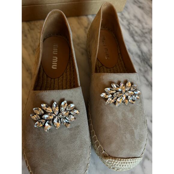 Miu Miu NWB Beige Crystal-Embellished Espadrilles - Picture 1 of 7